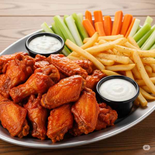 Alitas con Papas fritas